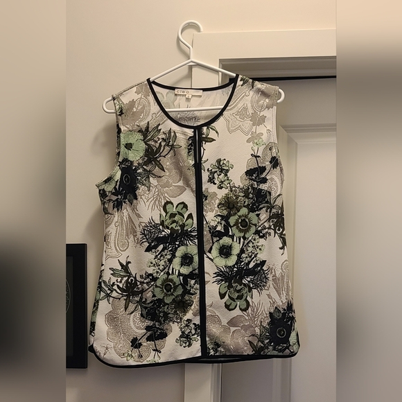 cleo Tops - Cleo Green and White Boxy Sleeveless Blouse